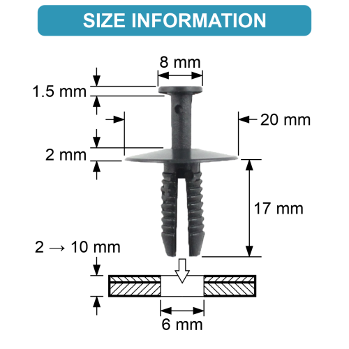 PLASTIC RIVET Ø 6 mm BUMPER AND WHEEL HOUSING COVER 4