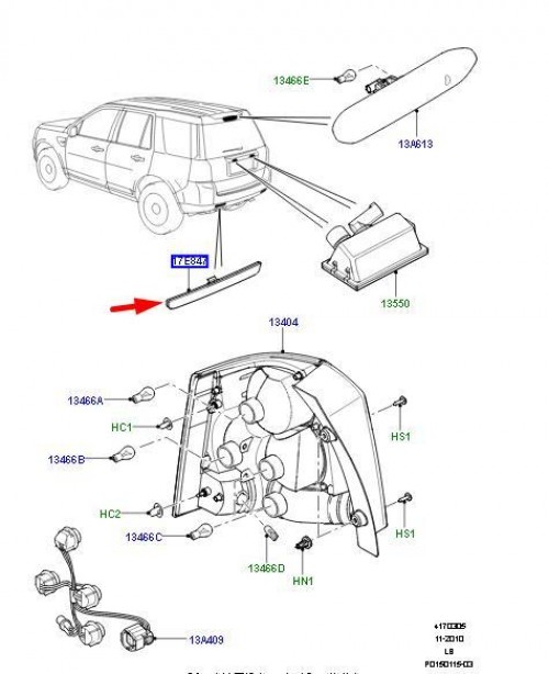 Reflector Assy Right Hand Rear Freelander2 + Range Rover Vogue D5 2010 - 2012 2